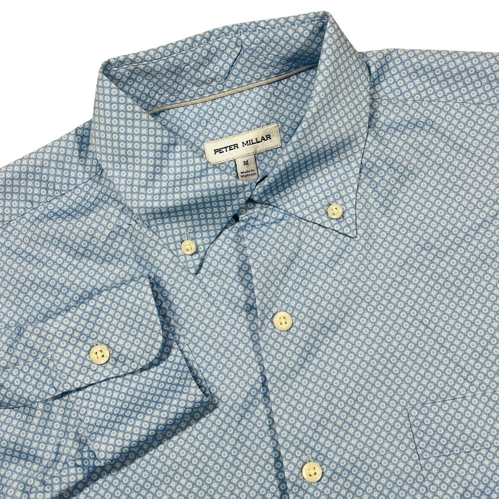 Peter Millar Button Down Shirt Mens M Light Blue Geometric Print Cotton MF24W518